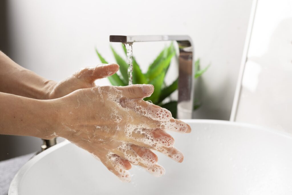 close up hygienic hand washing min